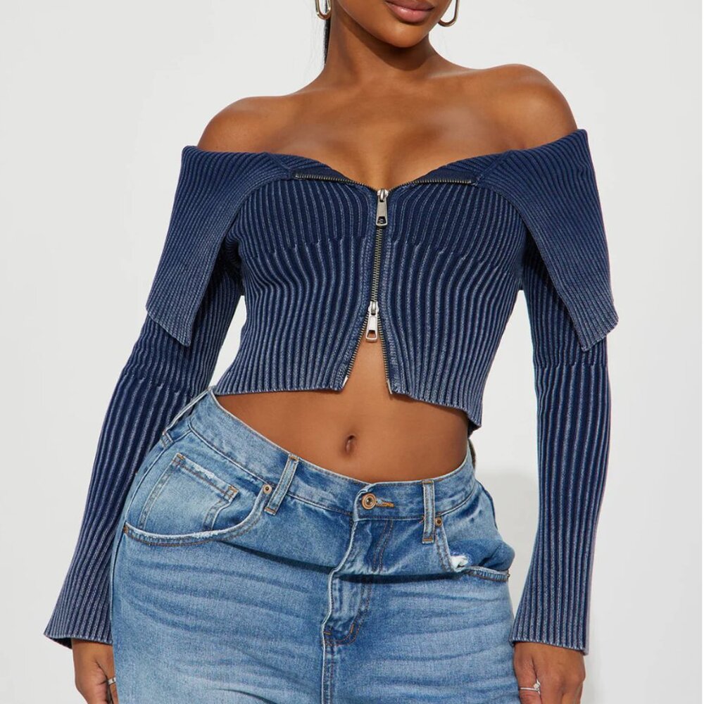 BRAND NEW Fashion Nova Cropped Cardigan - Navy